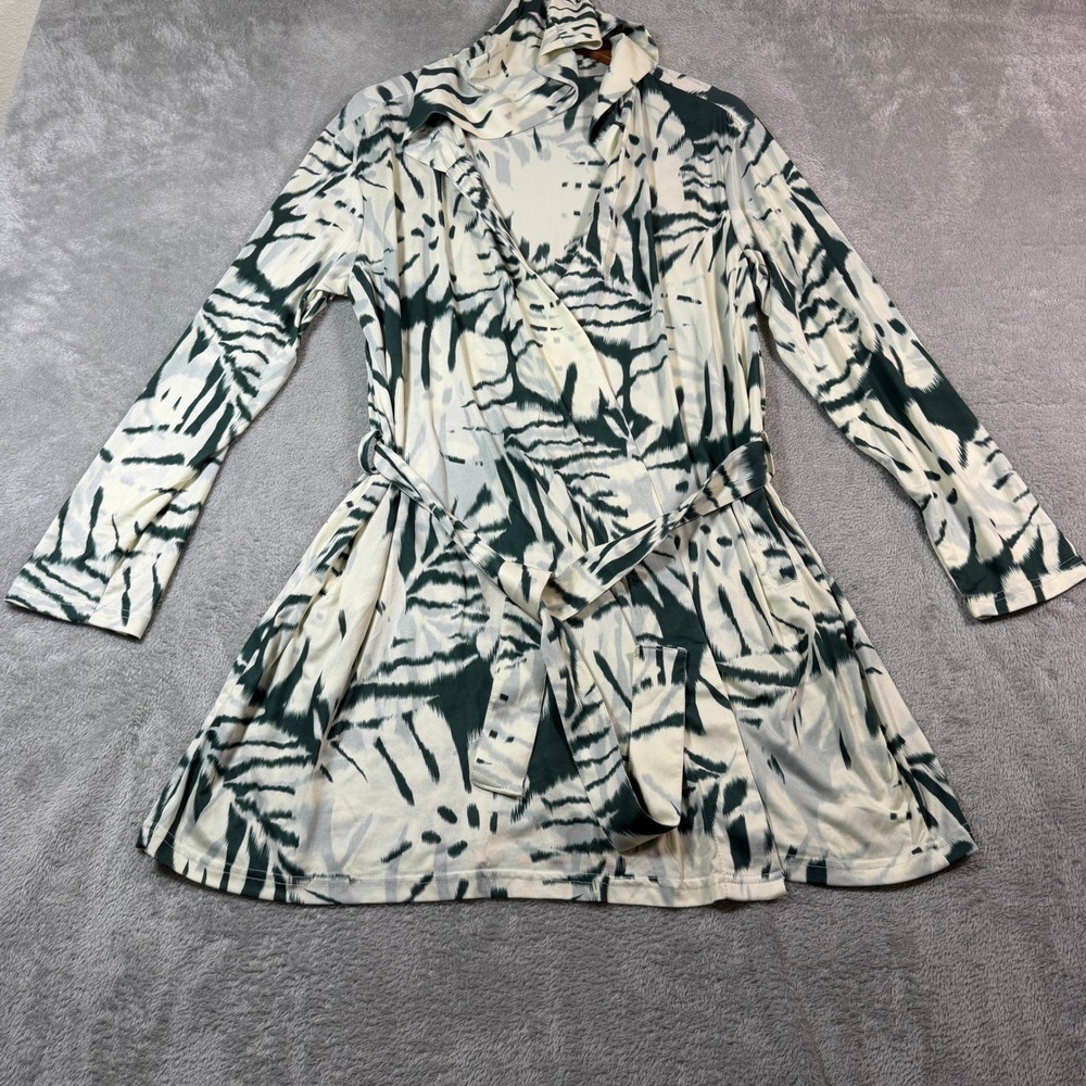 RipSkirt Hawaii Hooded Wrap Dress Women XS/S Green Palm Print Beach Coverup
